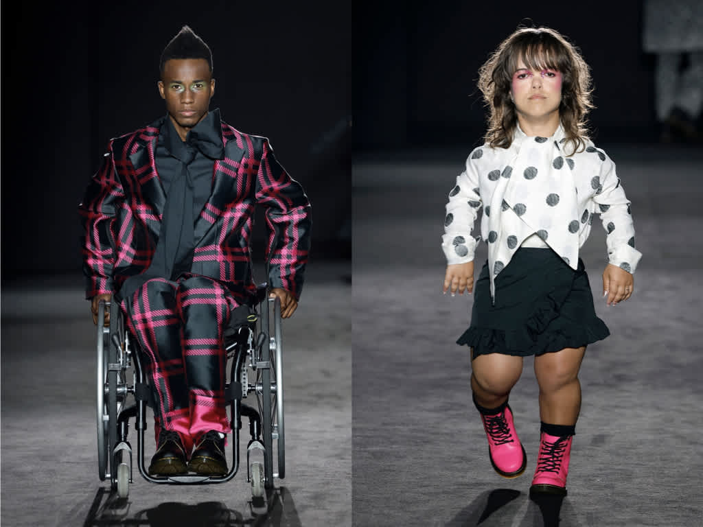 Models with disabilities modeling at the Barcelona fashion week.