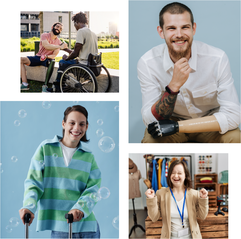 4 images of happy people with disabilities