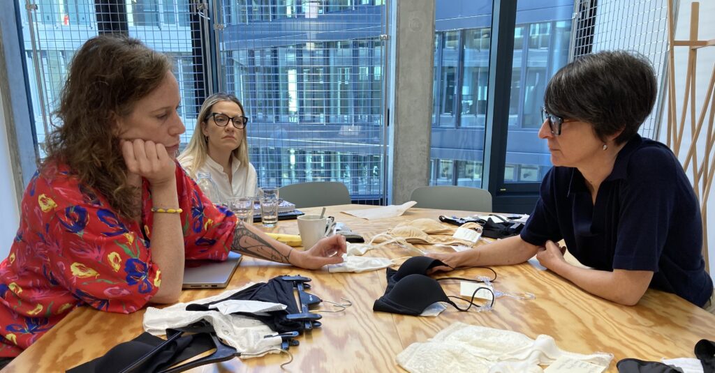 Rut working with the designers team analysing underwear